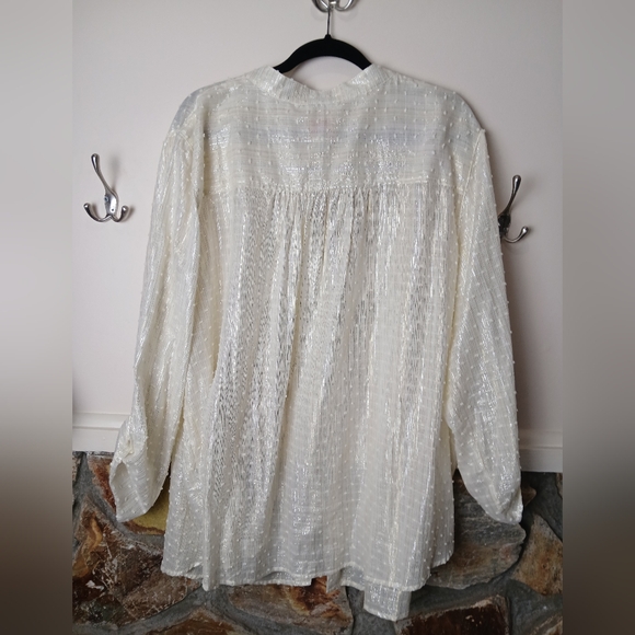 Ruby Rd. Women's Roll Sleeve Cream Shimmer Plus Size Blouse 3X - Picture 6 of 9